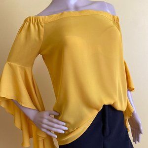 Rose + Olive off the shoulder cold shoulder flutter sleeve chiffon top blouse